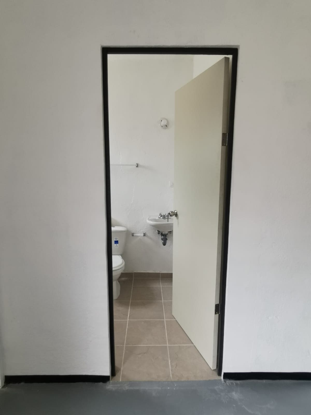 Baño remodelado con regadera, sanitario y mosaico blanco